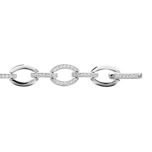 Bracelet Argent 925 et Zirconium Micro Sertis Mailles Ovales