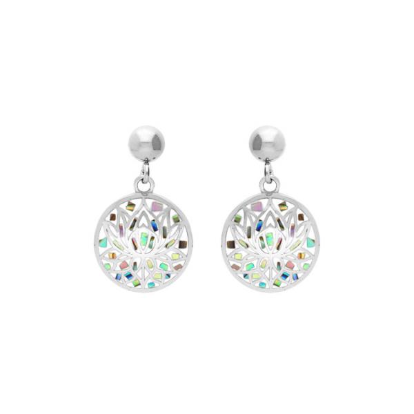 Boucles d'oreilles Tige Acier 316 L Ronde Fleurs de Lotus résine et Nacre