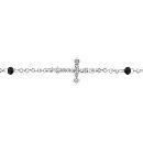 Bracelet Argent 925 Chainette Boules Noires Croix Couchée avec Zirconium