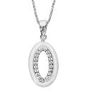 Collier Argent 925 Pendentif Ovale Céramique Blanche Contour Zirconium Sertis