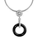 Collier Argent 925 Pendentif Rond Céramique Noire + Zirconium Sertis