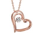 Collier Argent 925 Dorure Rose Pendentif Coeur Ajouré "Dancing Stone" Zirconium Blanc