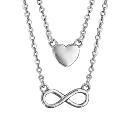 Collier Argent 925 Double Chaines Coeur Lisse et Infini