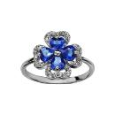 Bague Argent 925 Trèfle Pierres Bleues Entourage Zirconium