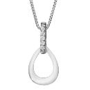 Collier Argent 925 Ovale Céramique Blanche Barrette Zirconium Sertis