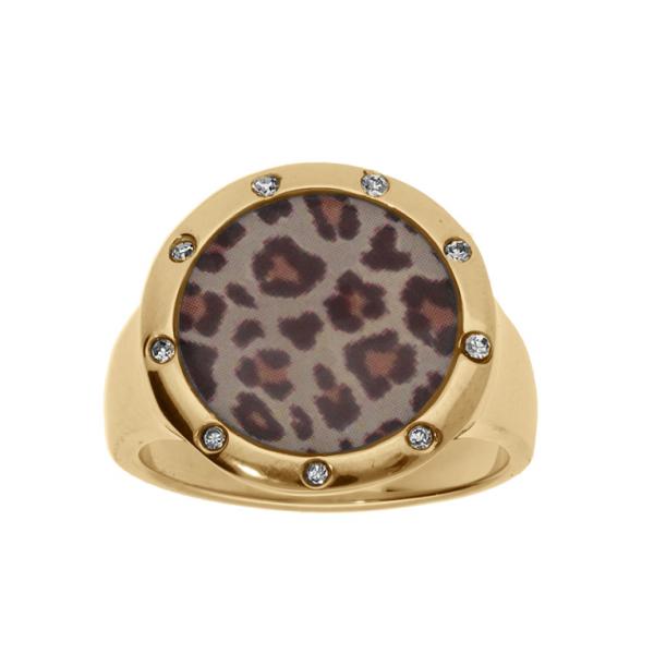 Bague Acier 316 L Doré Résine Léopard