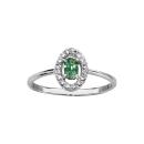 Bague Argent 925 Ovale Verre Vert Entourage Zirconium Sertis