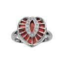 Bague Argent 925 Forme Coeur Corail et Zirconium Blanc