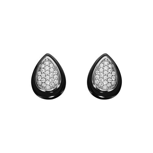 Boucles d'oreilles Argent 925 Poire Céramique Noire Zirconium Sertis