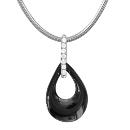 Collier Argent 925 Pendentif Poire Céramique Noire Barrette Zirconium Sertis