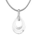 Collier Argent 925 Pendentif Poire Céramique Blanche Barrette Zirconium Sertis