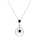 Collier Argent 925 Pendentif Double Gouttes avec Zirconium Noir Facette