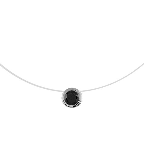 Collier Argent 925 et Zirconium Noir Serti Rond Cable Nylon