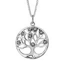 Collier Argent 925 Pendentif Rond Arbre de Vie Zirconium Blanc