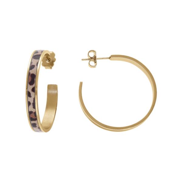 Créoles Acier 316 L Doré Motif Résine Léopard 30 mm