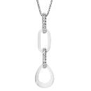 Collier Argent 925 Pendentif 2 Elements Céramique Blanche Barrettes Zirconium Sertis