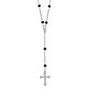 Collier Argent 925 Chainette Boules Noires Pendentif Croix avec Zirconium