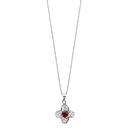 Collier Argent 925 Pendentif Fleur Zirconium Sertis Pierre Rouge