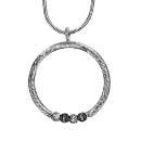 Collier Argent 925 Pendentif Rond avec Boules Ciselées Noir