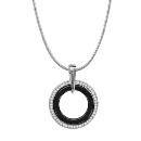 Collier Argent 925 Pendentif Double Ronds Zirconium Micro-Sertis Céramique Noire