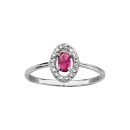 Bague Argent 925 Ovale Verre Fushia Entourage Zirconium Sertis