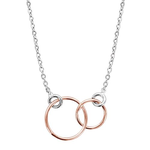 Collier Argent 925 Pendentif Double Anneaux Dorure Rose