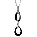 Collier Argent 925 Pendentif 2 Elements Céramique Noire Barrettes Zirconium Sertis