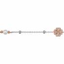 Bracelet Argent 925 Boules 1 Trèfle Dorure Rose Zirconium + Perle d'eau