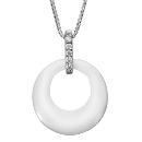 Collier Argent 925 Pendentif Cercle Céramique Blanche Barrette Zirconium Sertis