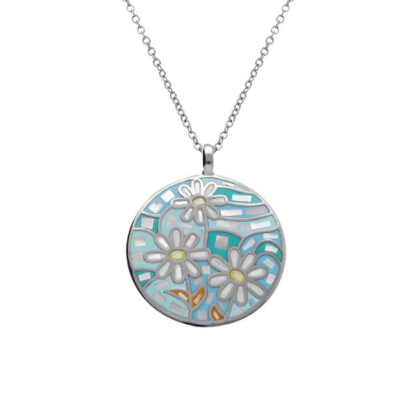 Collier Acier 316 L Doré Rond Fleurs Résine et Nacre