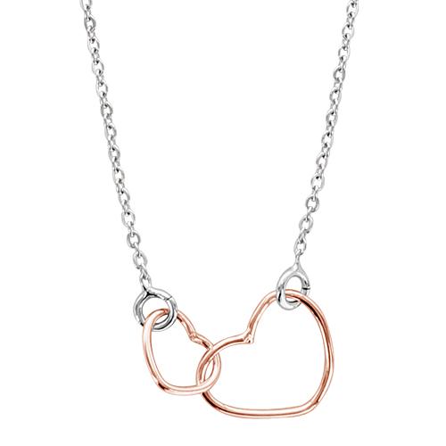 Collier Argent 925 Double Coeurs Dorure Rose