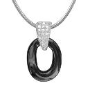 Collier Argent 925 Pendentif Céramique Noire Bélière Zirconium Sertis