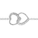 Bracelet Argent 925 et Zirconium Sertis Double Coeurs Entremêlés