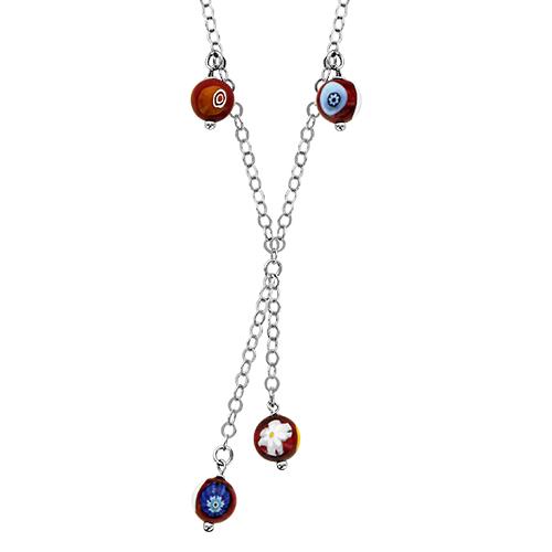 Collier Argent 925 Verre de Murano 4 Boules Multicolore