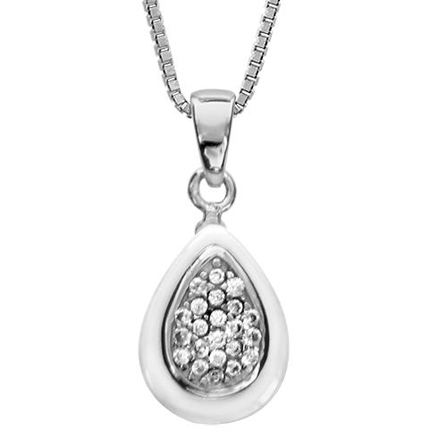 Collier Argent 925 Pendentif Poire Céramique Blanche Zirconium Sertis