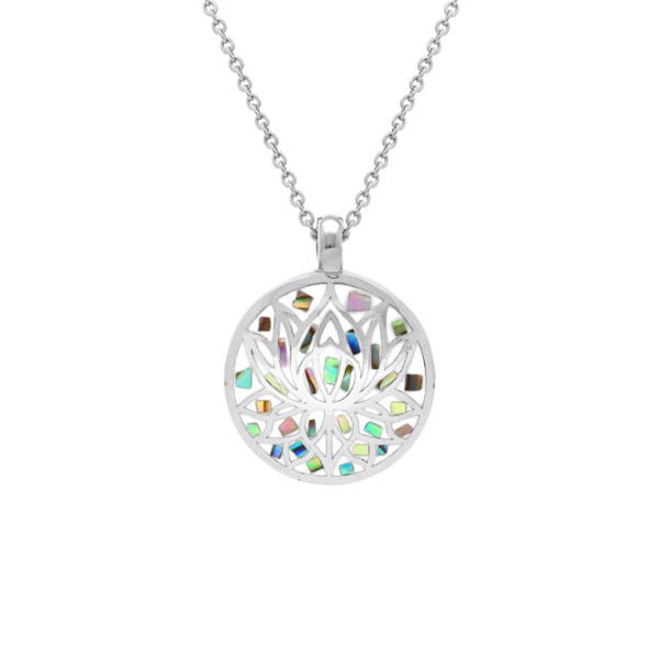 Collier Acier 316L Rond Fleur de Lotus Résine et Nacre