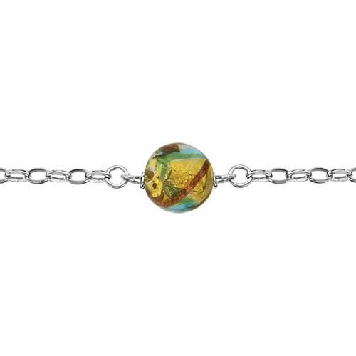 Bracelet Argent 925 Verre de Murano Boule Jaune et Vert