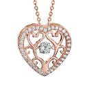 Collier Argent 925 Dorure Rose Pendentif Coeur "Dancing Stone" Zirconium Blanc