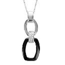 Collier Argent 925 Pendentif Double Elements Céramique Noire + Zirconium Sertis