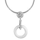 Collier Argent 925 Pendentif Rond Céramique Blanche Pastille Zirconium