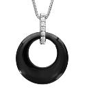 Collier Argent 925 Pendentif Cercle Céramique Noire Barrette Zirconium Sertis