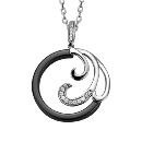 Collier Argent 925 Pendentif Rond en Céramique Noire avec Volute et Zirconium Sertis