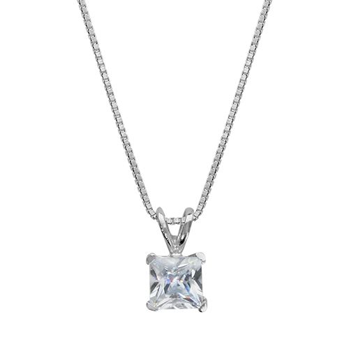 Collier Argent 925 Pendentif Zirconium Carré