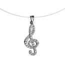 Collier Argent 925 Fil Nylon Pendentif Clef de Sol avec Zirconium