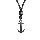 Collier Argent 925 Corde Noire et Grise Ancre Marine Rhutenium Noir