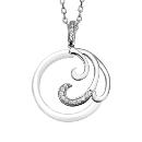 Collier Argent 925 Pendentif Rond en Céramique avec Vague et Zirconium Sertis