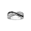 Bague Argent 925 Croisée Zirconium Noirs et Blancs