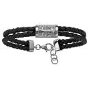 Bracelet Argent 925 Homme Double Rangs Cuir PU Noir Motif Ancre