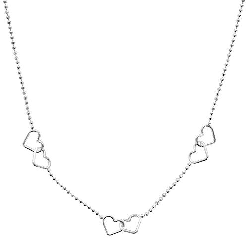 Collier Argent 925 Chaine Boules Trio Double Coeurs