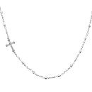 Collier Argent 925 Chainette Boules Croix Couchée avec Zirconium